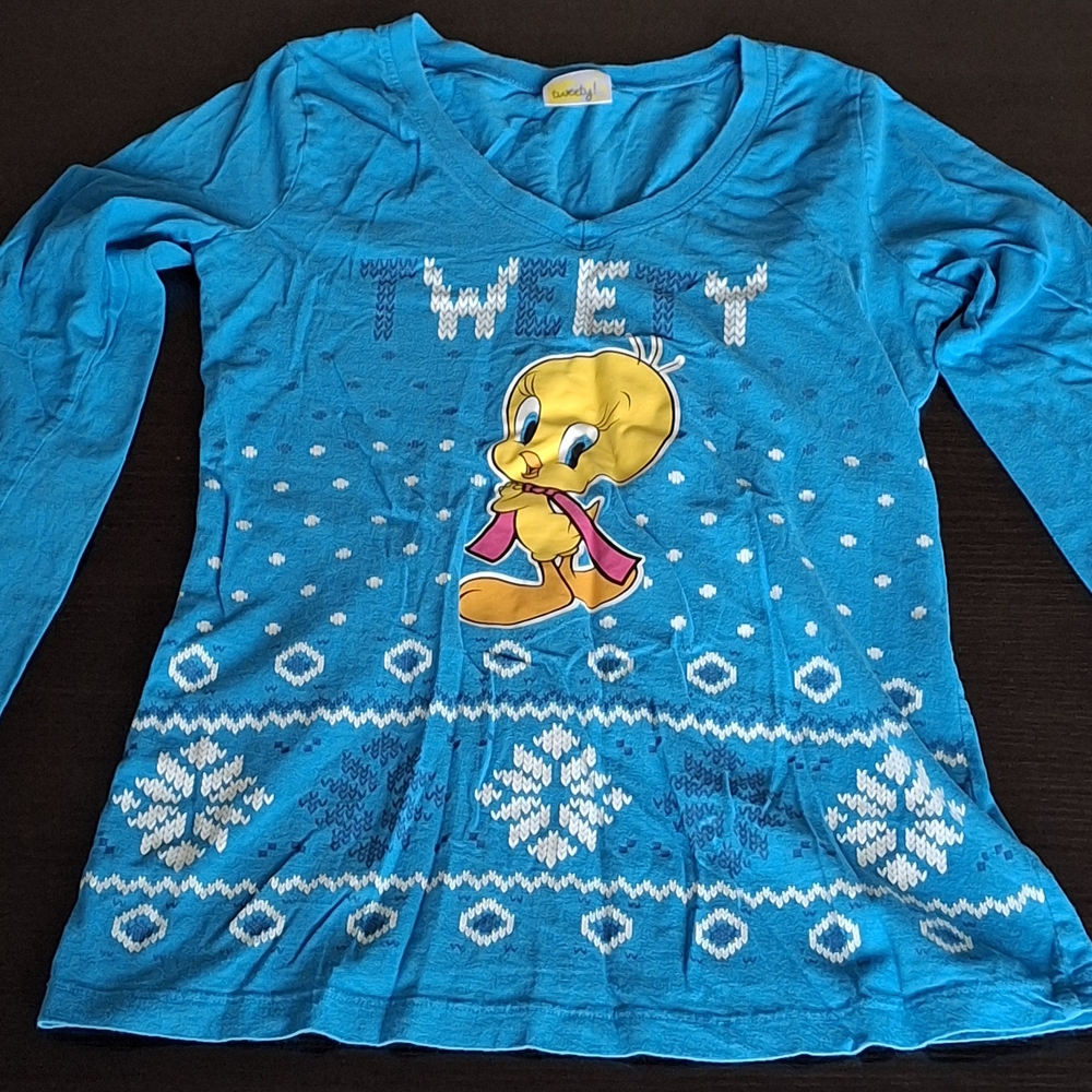 Blue Tweety Graphic Long Sleeve Pyjamas Shirt